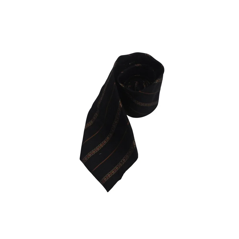 Gucci Tie Mens One Size Black Stripe Woven Logo Necktie Designer Luxury